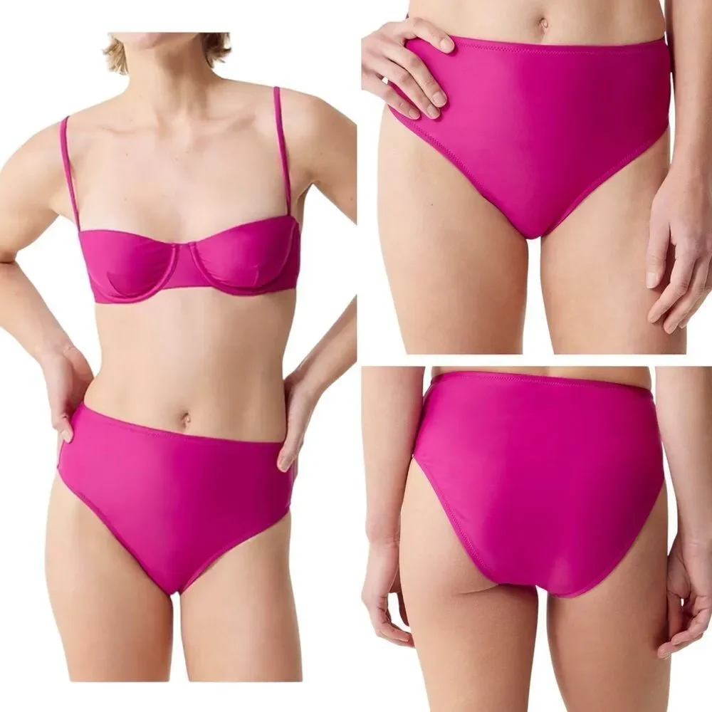 J Crew Radiant Fuchsia Hallie High Rise Bikini Bottom Sz XS NWT